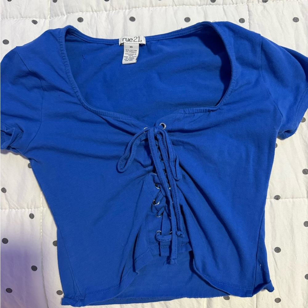 Rue21 Women's Bright Blue Lace-Up Crop Top